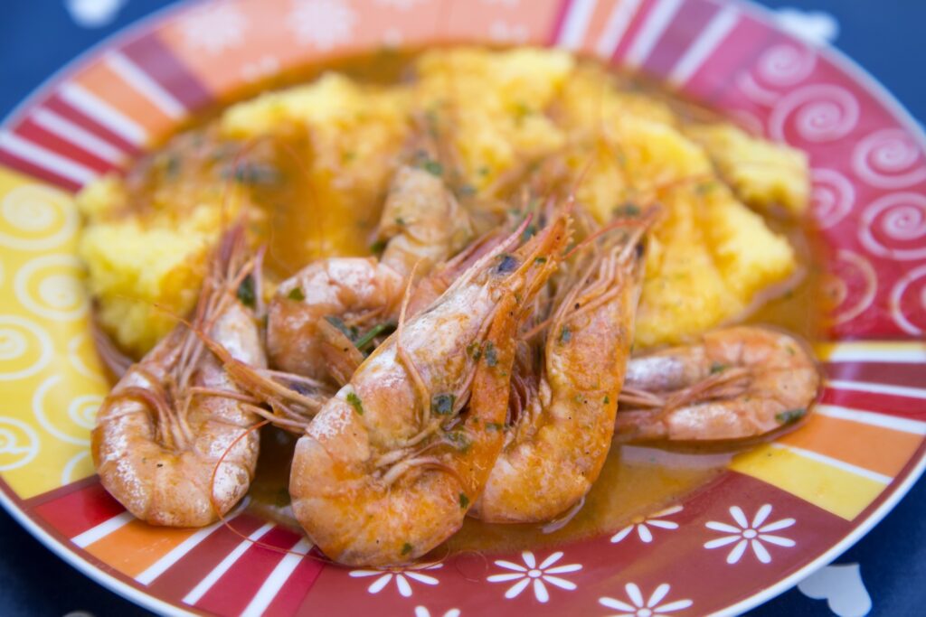 Cajun shrimp stew served hot with Southern spices, a Louisiana brunch favorite