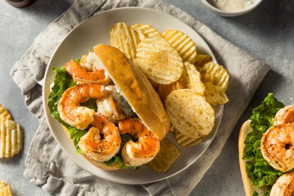 Brunch Near the French Quarter, New Orleans 2 Shrimp po boy sandwich from Gallier's brunch menu near the French Quarter